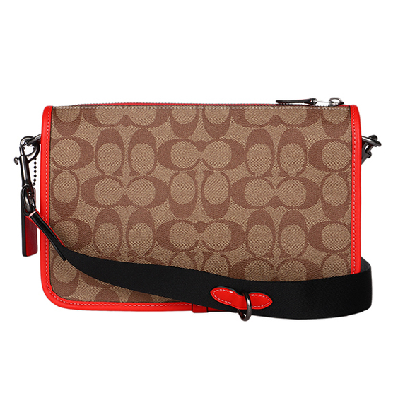 Coach Signature Color Block Shoulder Bag Brown Red - Picture 2 of 9